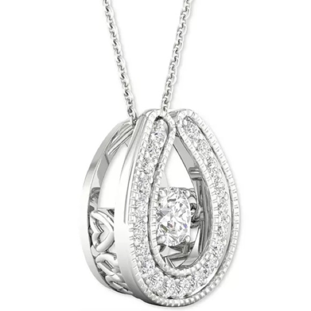 Twinkling Natural Diamond Star Horseshoe 18" Pendant Necklace(1/5 CTTW) 10k Gold - Picture 13 of 15